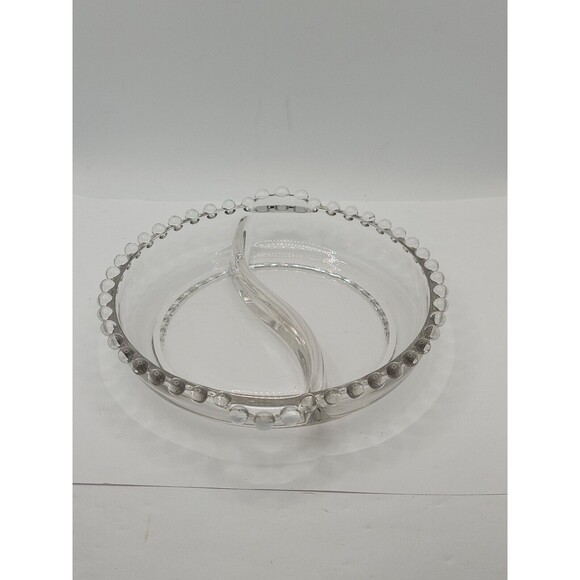 Vintage Candlewick Imperial Clear Glass Divided Relish Dish Beaded Bubble Edge - Picture 1 of 9